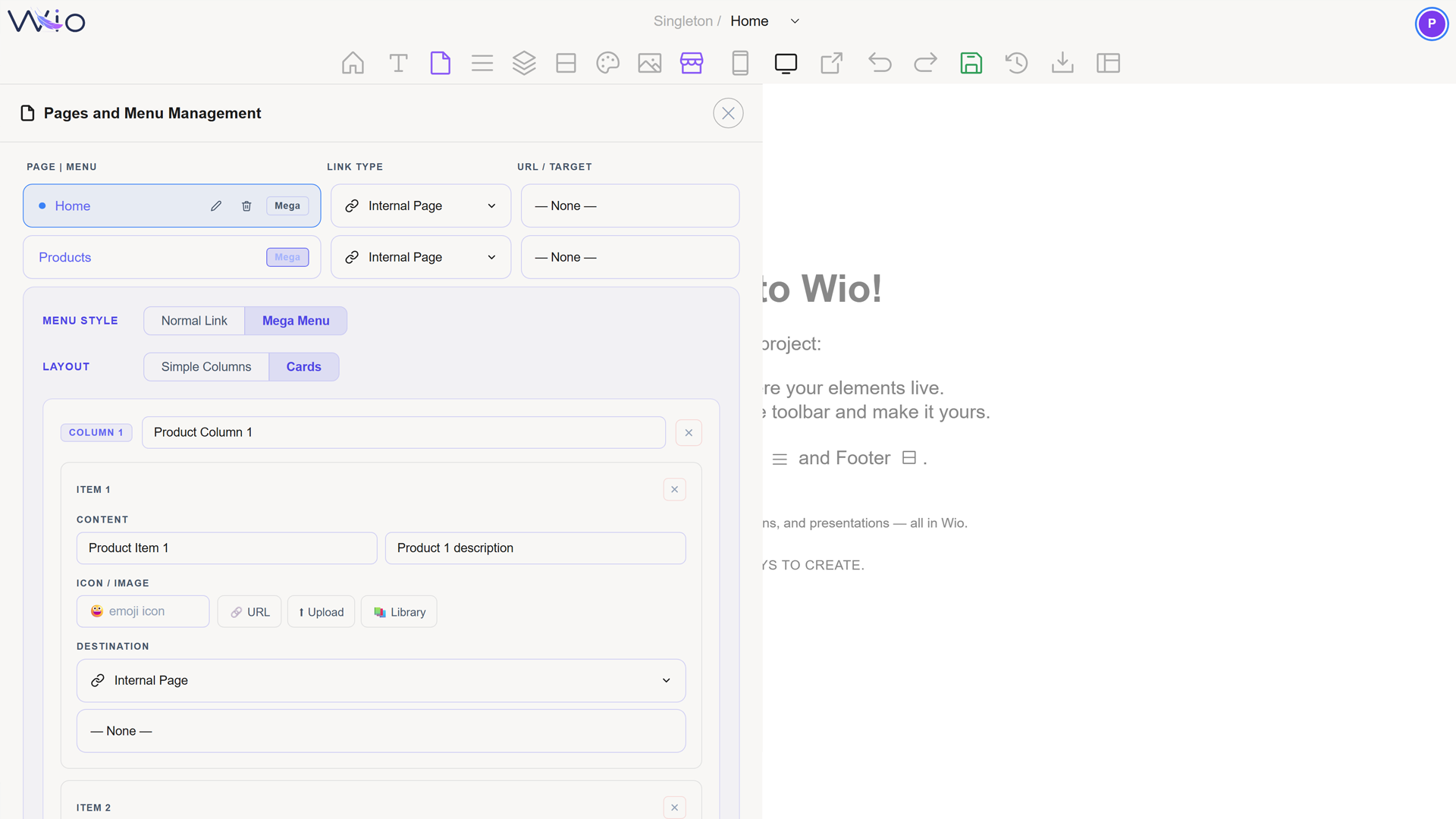 Wio website builder editor